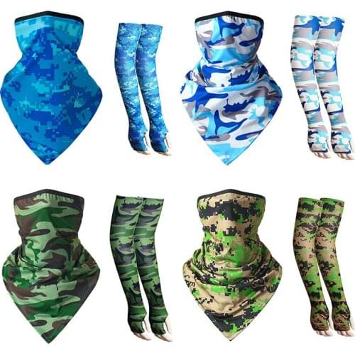 2psc suit Men Women Camou Bandana Half Cover Face Mask Outdoor Sport Earloop Cycling Hiking Suncreen Dust Headband Seeve X010