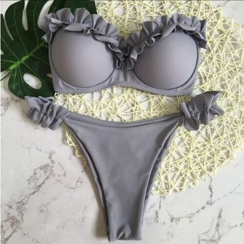 2021 Flower Bikini Leopard Print Strap Solid Color Tube Top Swimwear Women Lace High Waist Bodysuit Beach Push-up Thong Bikini