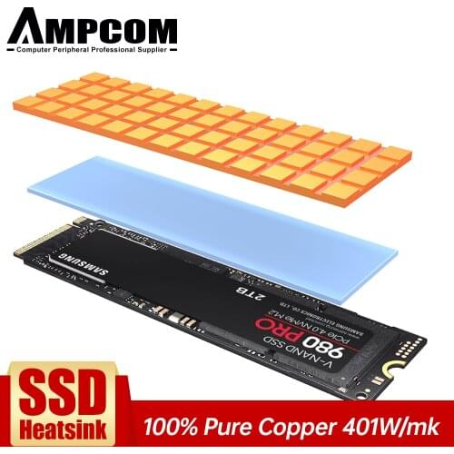 AMPCOM M.2 Hard Disk 100% Pure Copper Heatsink, Solid state drives Cooling Heatsink Thermal Pad For NVME M2 NGFF 2280 PCIe SSD