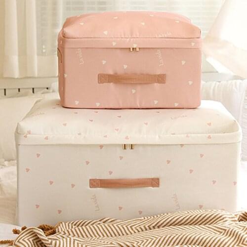 Satin Quilt Packing Box Pink Heart-Shaped Wardrobe Storage Bag For Travel Organizer Bedding Container Handbag Anti-dust Zipper