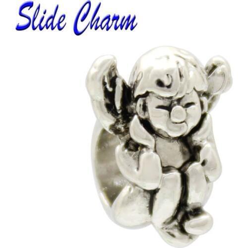 Free shipping Boutique handmade jewelry accessories black and white angel wings baby DIY charm beads fit Pandora bracelet