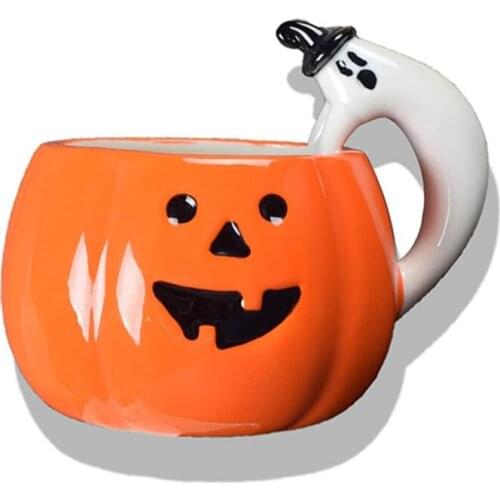 Cute Ceramic Pumpkin Cup With Handle Milk Coffee Mug Cartoon Ghost Water Cup For Drinking Women Men Halloween Gifts