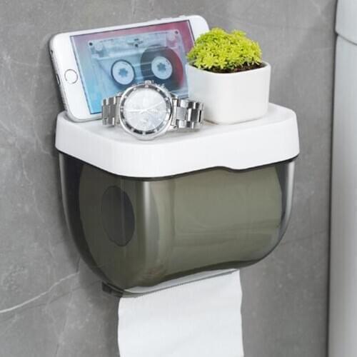 Bathroom Toilet Paper towel Holder with Storage Shelf Rack Paper Storage Box