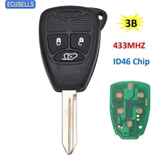 3 Button Remote Key Smart Car Key Fob Keyless Entry 433MHZ with ID46 Chip for Chrysler 300C C300 PT Cruiser Sebring Uncut Blade