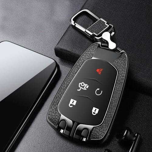 For Cadillac ATX CTS CT6 XTS XT5 ELR SRX Escalade 2015-up Zinc Alloy + Leather Remote Start Car Key Fob Cover Case Accessories