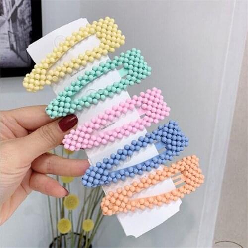 Womens Hair Clip Womens Colorful Beads Hair pins Korean Waterdrop Snap Barrette BB Clip Stick Hairpin Hair Styling Accessories