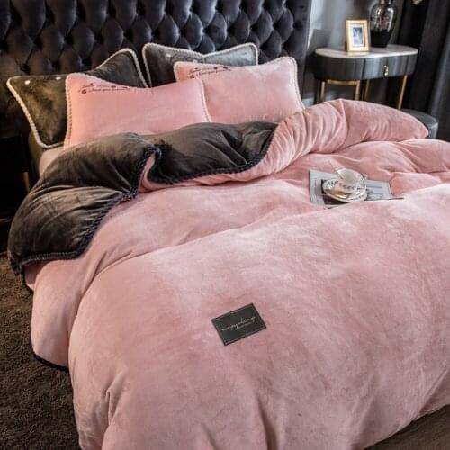 Home Textiles Dark Gray Pink Winter Flannel Quilt Cover Pillow Case Winter Bedding Sets Soft Warm Duvet Cover Flannel Sheet