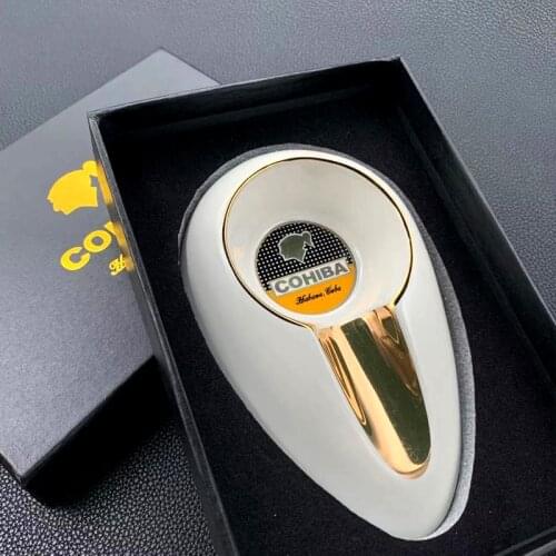 Cigar Gadgets Ceramic Ashtray Single Cigar Holder Pocket Ash Slot tray Tobacco Cigarette Ash tray Gift Box for COHIBA