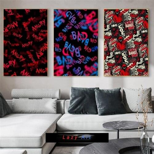 Graffiti Art Simple Mural Canvas Paintings Angry Bad Wow Hello Letter Posters and Prints Pop Wall Art Pictures for Home Decor