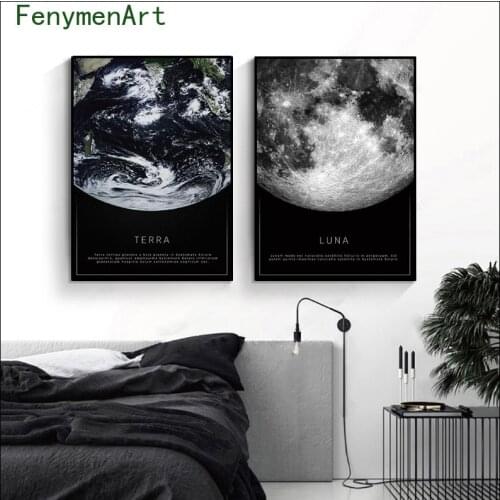 Canvas Painting Black White Poster Of The Moon Earth Seen From Space Wall Art Scandinavian Picture For Living Room Home Decor