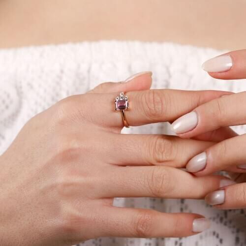 Pink Baguette Gold Ring 14 Carat CRee Handy Custom Craftsmanship Gift Gold Special Occasions Design Shiny Elegant Jewelry