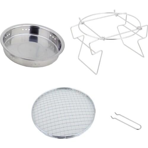 R2JC Mini Outdoor Stainless Steel Round Barbecue Rack Portable Folding Campfire BBQ Charcoal Grill Combo for Picnic Patio Tools