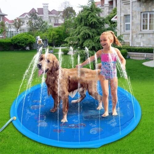 Summer Outdoor Splash Inflatable Pad Backyard Baby Water Wading Pool Dog Playing Water Games Spray Mats Kids Pet Sprinklers