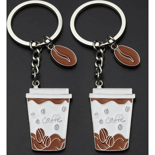 Mini Zinc Alloy Coffee Mugs Metal Key Chains Fashion Charm Barista Keyrings Backpack Car Keychains Hanging Pendant 2021 New