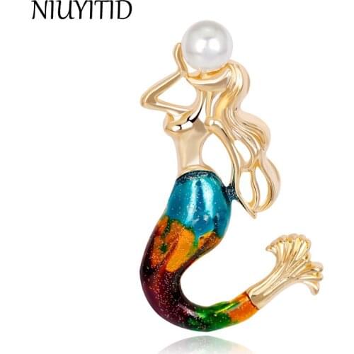 NIUYITID Enamel Pin Brooches For Women Girls Simulated Pearl Broche Jewelry Clothes Accessories