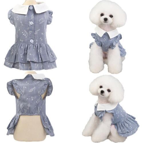 Note Cotton Pet Dog Dress Button Shirt Skirt For Small Medium Dogs Chihuahua Tshirt Dog Clothes Summer Costume Outfit XS,S,M,LXL