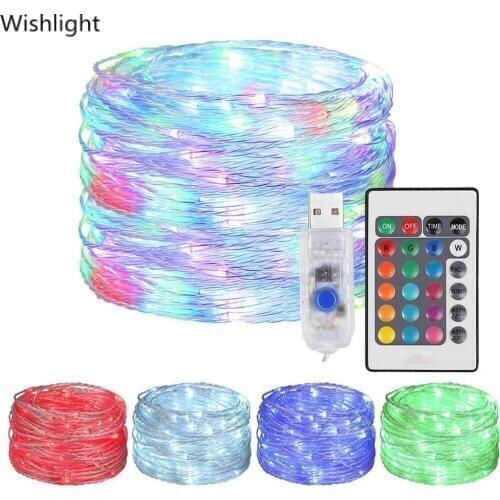 RGB Rubber Copper Wire Light String 16 Color Remote Control USB Waterproof Lamp String PVC Flexible Wire Symphony Decor Lamp