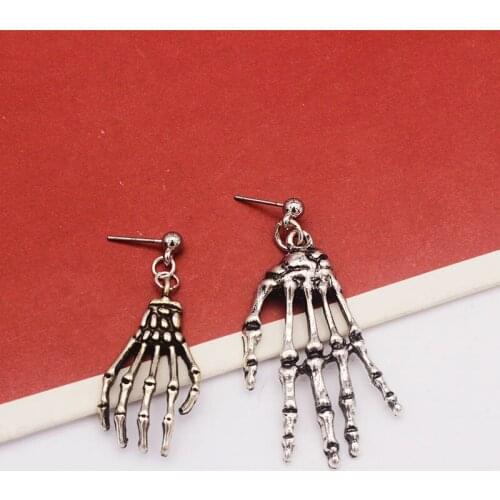 Skeleton Hands Drop Earrings For Women Punk Goth Style Ancient Silver Color Mens Earring Wholesale Jewelry