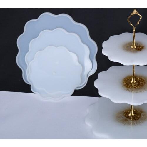 DIY Crystal Epoxy Wavy Swing Table Tray Silicone Mold Three-layer Round Flower-shaped Fruit Tray Resin Model