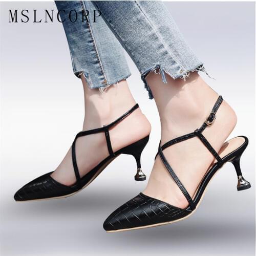 Plus Size 34-43 Fashion Summer Women High Heels Dress Shoes Pointed Toe Bandage Stiletto Mules Pumps Sandals zapatos mujer New