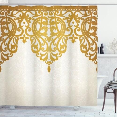 Oriental Shower Curtain Set Folk Curlicue Eastern Royal Palace Curtain for Bathroom Decor 12 Hooks Decorative Bath Accessory