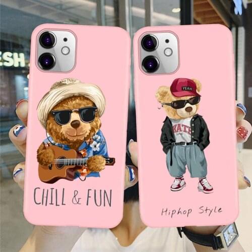 Cartoon Fun Slogan Bear pink protective case phone case for iPhone 12 mini XR XS 12 11 Pro Max 6s 7 8 Plus SE20