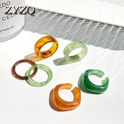 ZYZQ 2021 New Korea Brown Color Painting Rings Hyperbole Irregular Geometric Open Rings for Women Summer Resin Jewelry