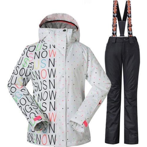 Womens Skiing Suit Wear Outdoor Sports Snowboarding Sets 10k Waterproof Windproof Snow Jackets + Strap Pants GS Brand Female