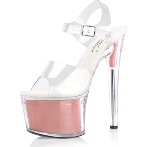 New Concise Women Rransparent Platform Sandals Concise High Stripper Heels 17CM Pole Dance Shoes Sexy Fetish Nightclub Model