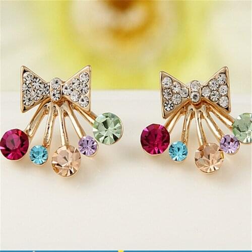 New Fashion Pendientes Bijoux Colorful Rhinestone Butterfly Bow Stud Earrings for Women Wedding Jewelry Brincos Wholesale