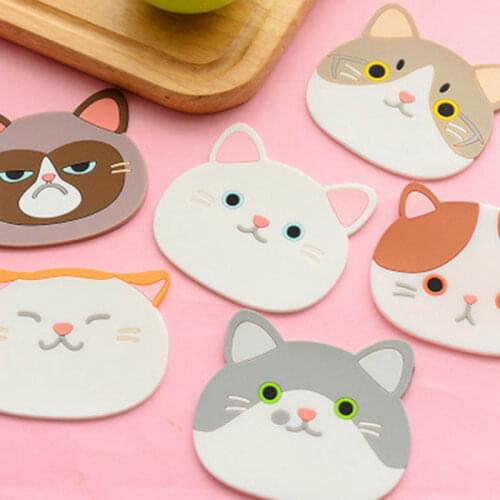 1 PC Cat Coaster Lovley Table Pad Silicone Waterproof Placemat Cup Bowl Mat Cartoon Home Decor Durable Kitchen Tableware Mats