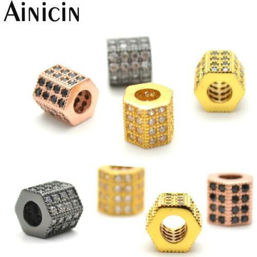 20pcs 7x7mm Hexagon Prism Shape Black & White Rhinestone Setting Beads For Fashion Jewelry Making Findings