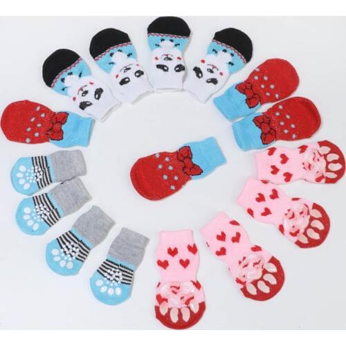 4Pcs/set Cute Puppy Dogs Pet Knits Socks Hot Sale Anti Slip Skid Bottom Dog Socks Cute Small Dog And Cat Socks