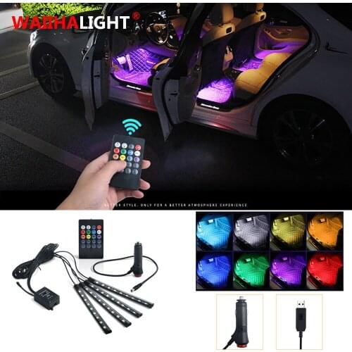 4Pcs/set LED Car Atmosphere RGB Lamp Foot Ambient Lamp LED Strip Decoration Light Backlight Music Control 36LED Cigar Lighter