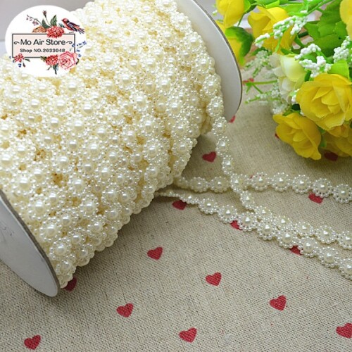5meters ivory flower pearl Beads Chain ABS Resin Flatback Simulated pearl garment DIY accessories
