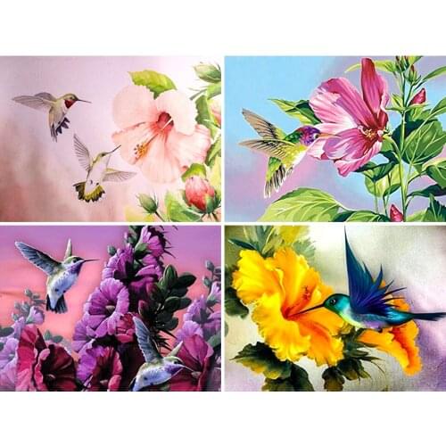 5D DIY Diamond Painting Hummingbird Flowers Cross Stitch Kit Full Square Round Embroidery Mosaic Art Picture of Rhinestones Gift