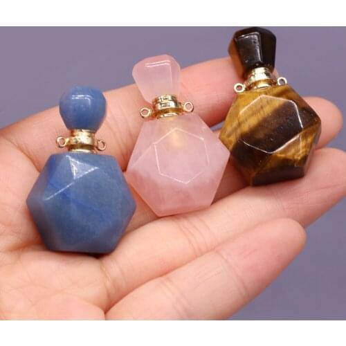 Natural Stone Gem Perfume Bottle Pendant Hexagonal Blue Aventurine DIY Cute Necklace Sweater Chain Jewelry Accessories 20x35mm