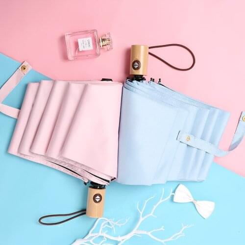 Automatic Sunny and Rainy Umbrella Dual-use Black Coating Parasol Creative Korean Women Lady Girls 3 Folding Umbrella