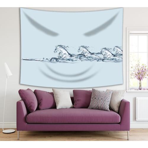 Tapestry Horses Made of Water in Galloping Water Transparent Elegant Magical Animal Waterscape Blue