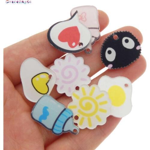 GraceAngie 9pcs Colorful Letters Acrylic Key Chain Pendants Keyring Hanging Charms Milk Bottle Tag Memo Craft Making Accessory