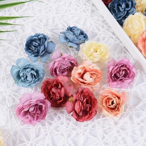 10pcs/lot rose artificial flower head 5cm silk fake flower for wedding home decoration DIY wreath scrapbook craft bridal decor