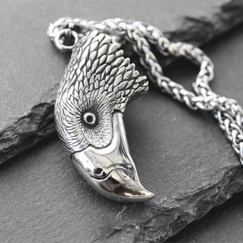 Fine Hand-made Domineering Retro Double-sided Three-dimensional Eagle Head Pendant Men and Women Jewelry Necklace