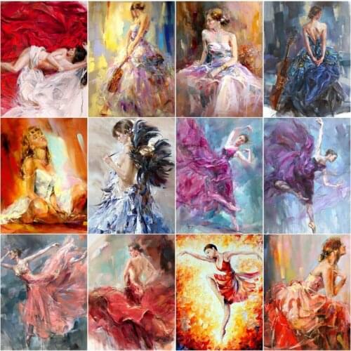 Diamond Painting Portrait An Elegant and Noble Dancer Wearing A Gorgeous Colorful Purple-Red Dance Dress Bedroom Decor Pictures