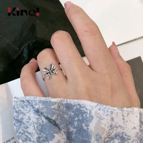Kinel Real 925 Sterling Silver Vintage Butterfly Adjustable Finger Rings for Women Wedding Engagement Ring Jewelry