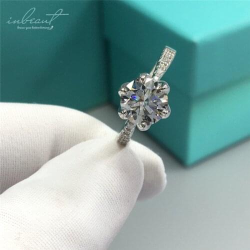 Inbeaut 925 Silver Excellent Cut 2 ct D Color Pass Diamond Test Moissanite Maple Leaf Six Claws Ring Women Moissanite Jewelry