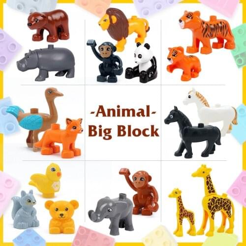 Big Size Building Blocks Accessories Compatible Bricks Farm Lion Dinosaur Rabbit Animals Set Assemble Education Toys For Kids