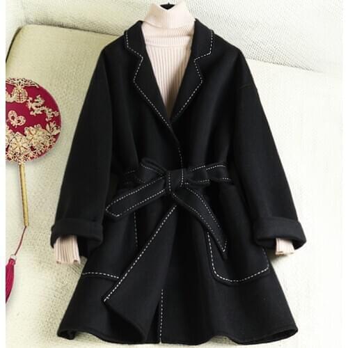 Short double sided cashmere coat womens spring 2020 new black suit collar business website clothing hook assistance