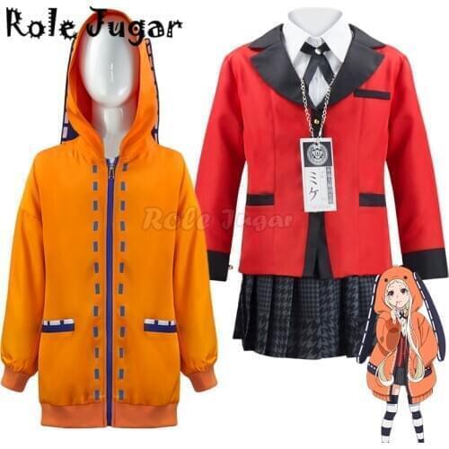 Anime Kakegurui Yomoduki Runa Jacket Hoodie Coat Yumeko Jabami Cosplay Costume for Kids Japanese School Girls Uniform and Wig