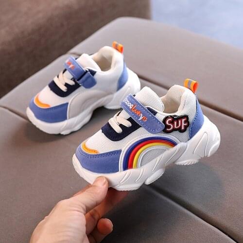 Sneakers Breathable Mesh Color Stitching Fashion Rainbow Decoration Sneakers Boys Running Shoes Girls Kids Shoes