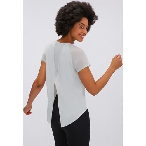 Summer Solid Color Back lets Your Body Breathe Yoga T-shirs Women Short Sleeve Lightweight Moisture Wicking Run Fitness T-shirt